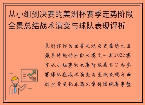 从小组到决赛的美洲杯赛季走势阶段全景总结战术演变与球队表现评析 从小组到决赛的美洲杯赛季走势阶段全景总结战术演变与球队表现评析